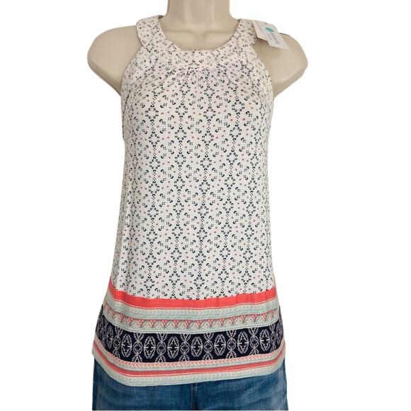Skies Are Blue Tops - NWT Skies Are Blue Casual Embroidered Tank Top Medallion Print Cream Blue Coral